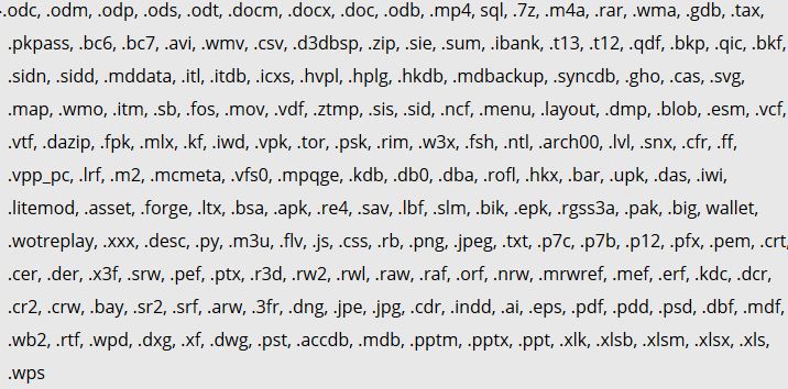 Liste der verschlüsselten Dateierweiterungen von STOP/DJVU Ransomware